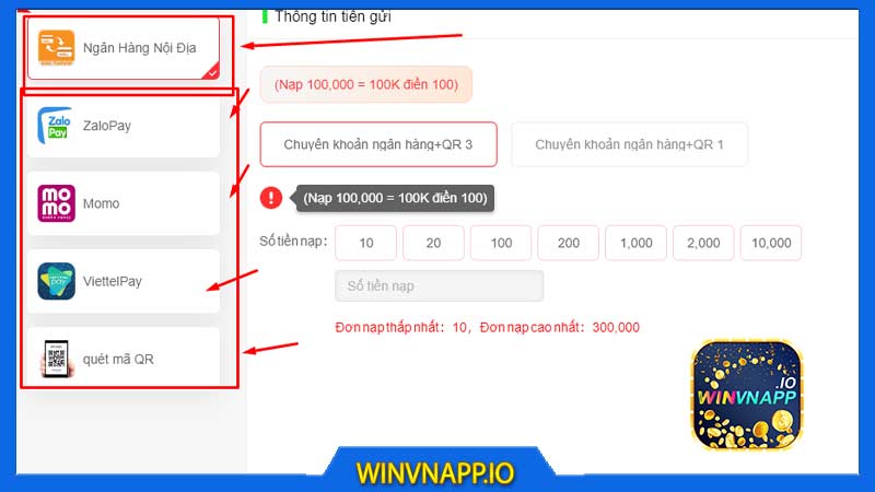 hướng dẫn nạp rút tiền winvn