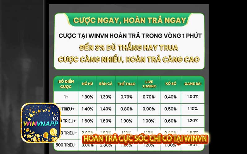 Hoàn trả cực sốc chỉ có tại Winvn